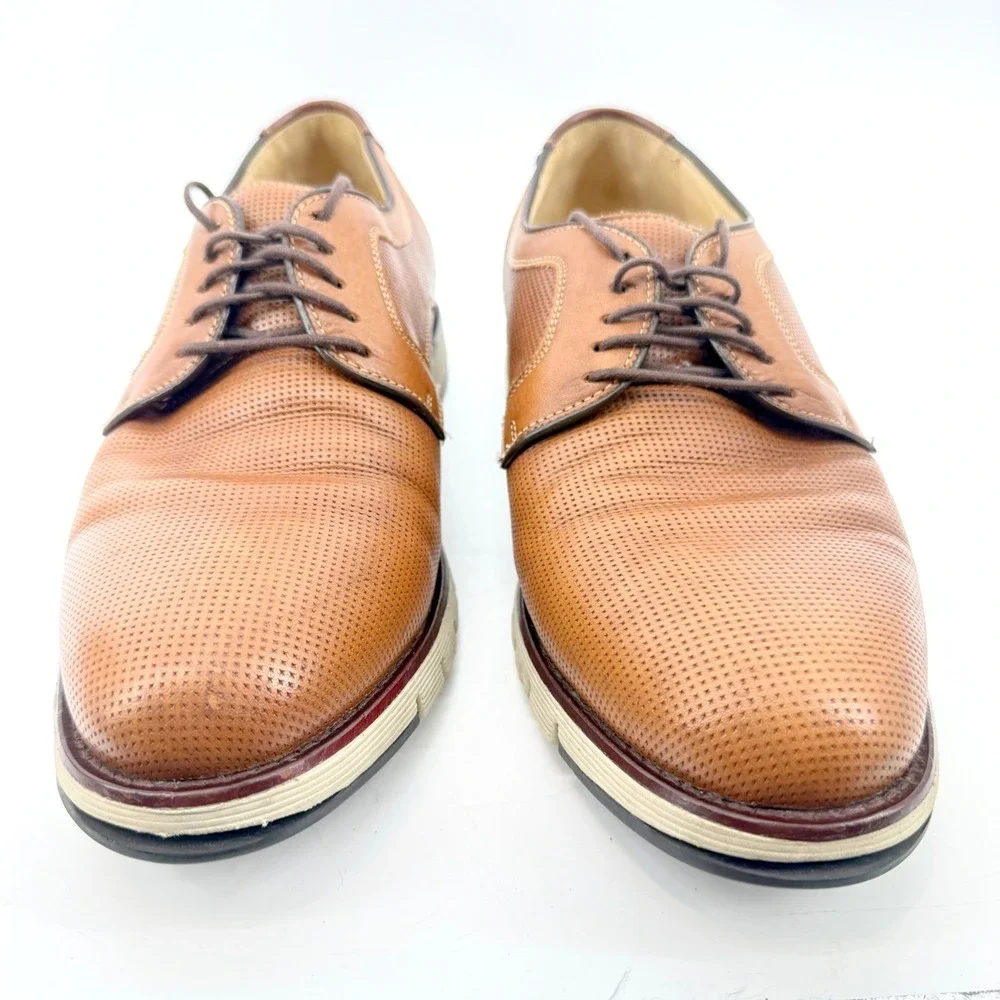 Johnston & Murphy J&M 1850 Derby Shoes Mens 10.5 Tan Brown Perforated Leather